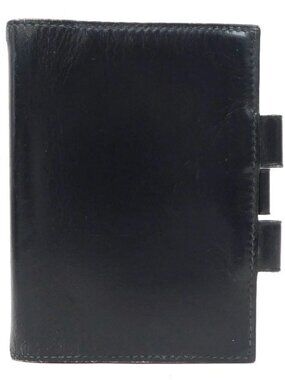 Auth HERMES Agenda/Note Cover Black Leather/Silvertone - e60997a